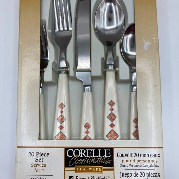 Corelle Coordinates Regent Sheffield Sand Art Flatware 20 Piece Set New In Box - Picture 4 of 4